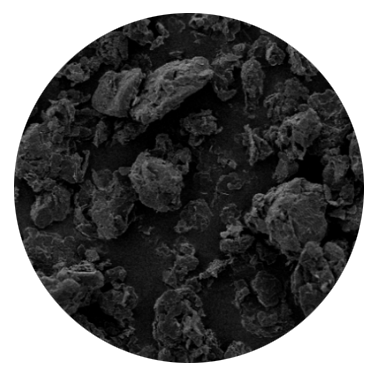 Una imagen de microscopio electrónico de barrido de grafito sintético con una densidad aparente de 600 g/L.